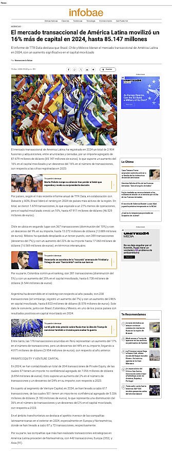 El mercado transaccional de Amrica Latina moviliz un 16% ms de capital en 2024, hasta 85.147 millones